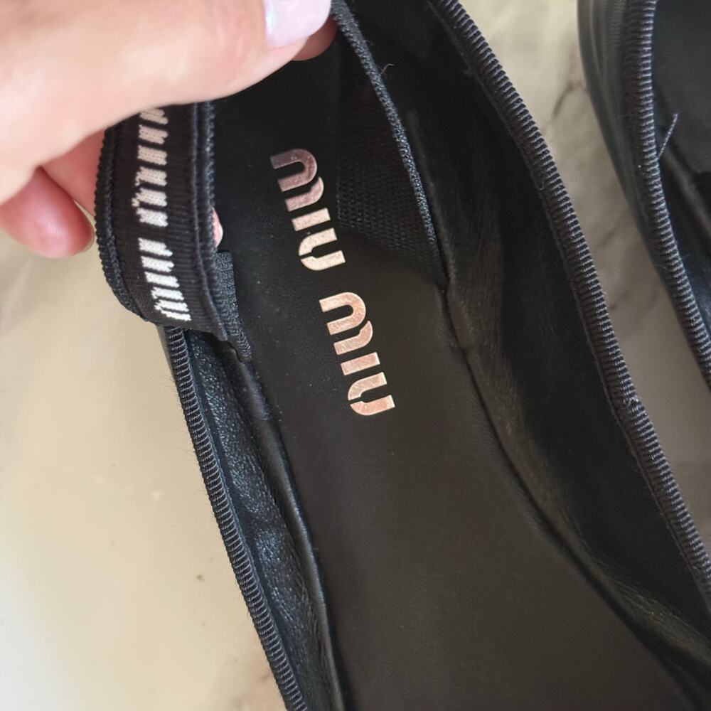 Miu Miu Logo Strap Black Leather Ballet Flats Shoes Black Size 36.5 - Picture 8 of 8